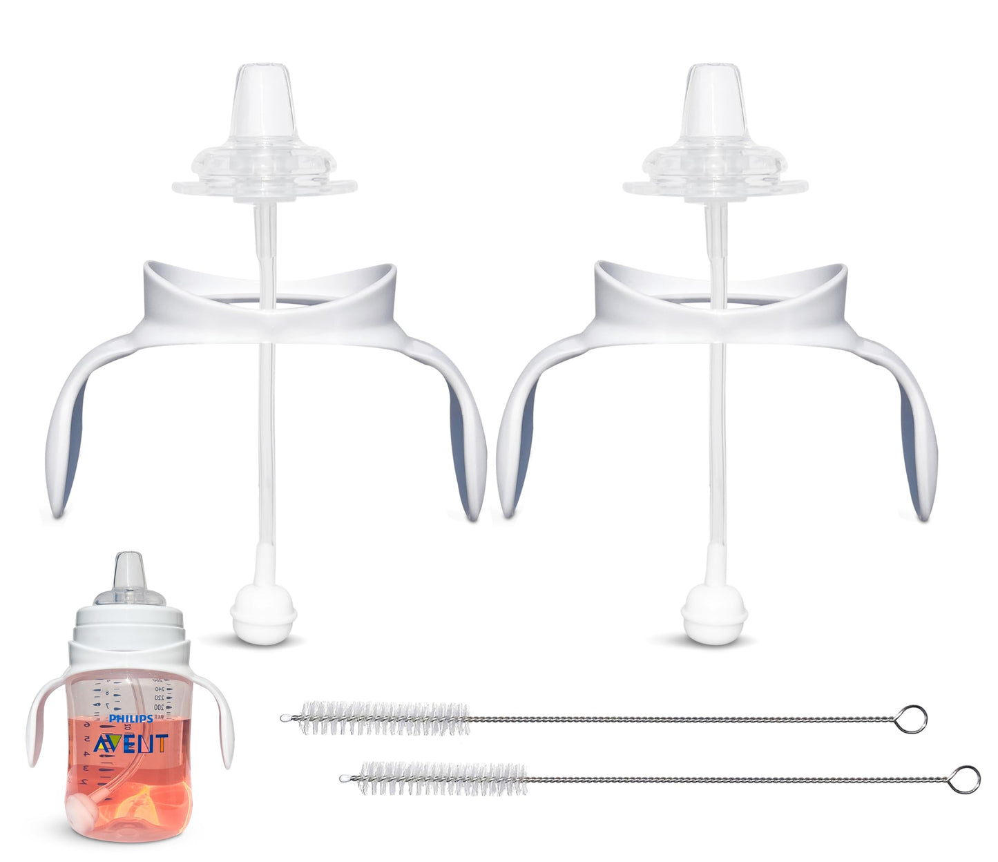Sippy Cup Conversion Kit For Philips Avent Anti-Colic Baby Bottles 2-Count, Soft Food Grade Silicone Spout Nipples, Weighted Str