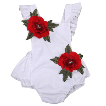 Baby Girls Jumpsuit Newborn Infant Kids Floral Clothes Summer Romper Bodysuit Sundress Outfits (12-18 Months, White)