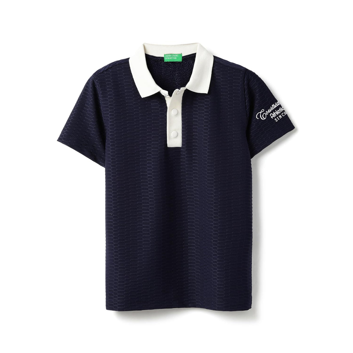 United Colors Of Benetton Regular Fit Textured Contrast Collar Polo TShirt (Size: 12 Years)25A3P33B3926In22 Navy