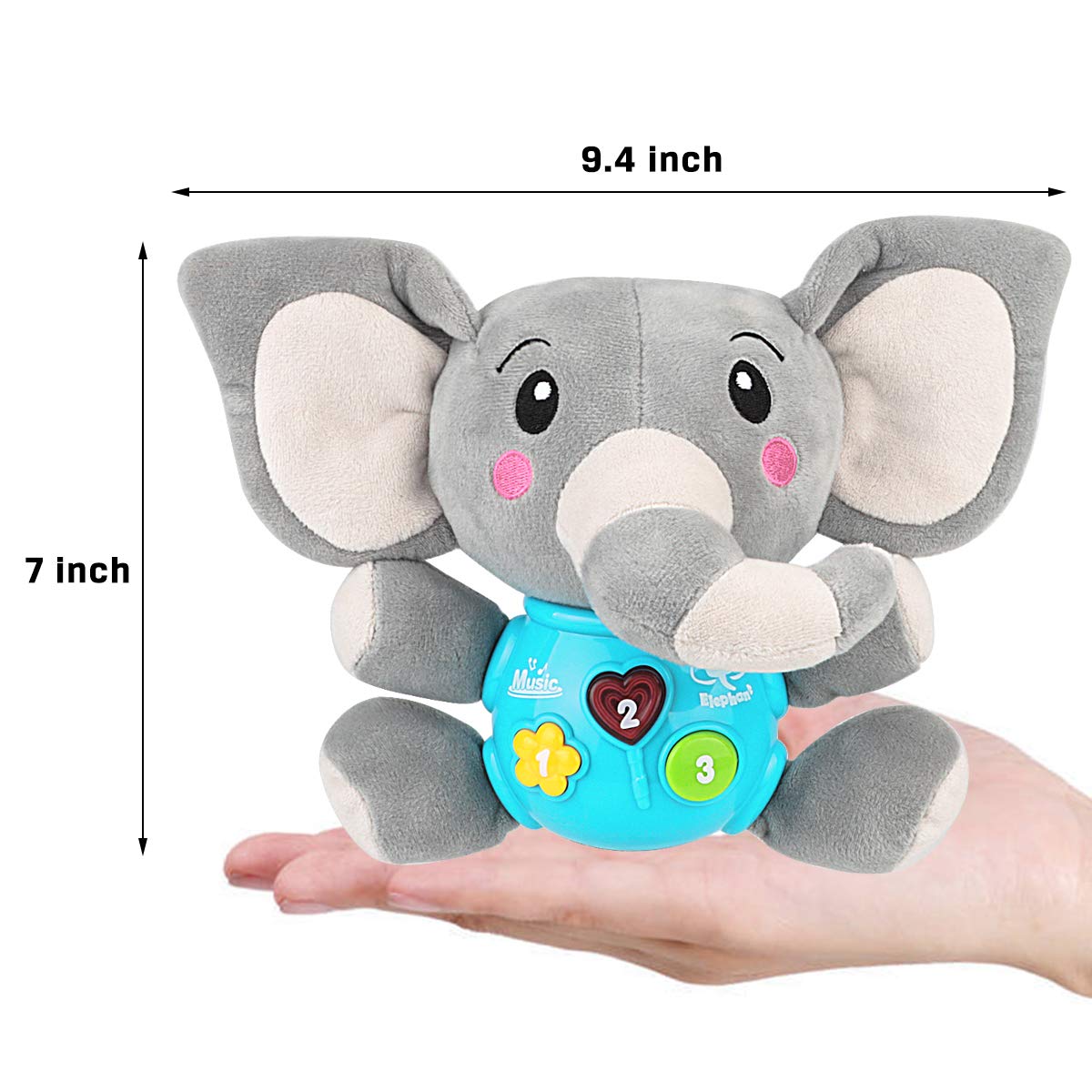Aitbay Plush Elephant Music Baby Toys 0 3 6 9 12 Months, Cute Stuffed Aminal Light Up Baby Toys Newborn Baby Musical Toys for In