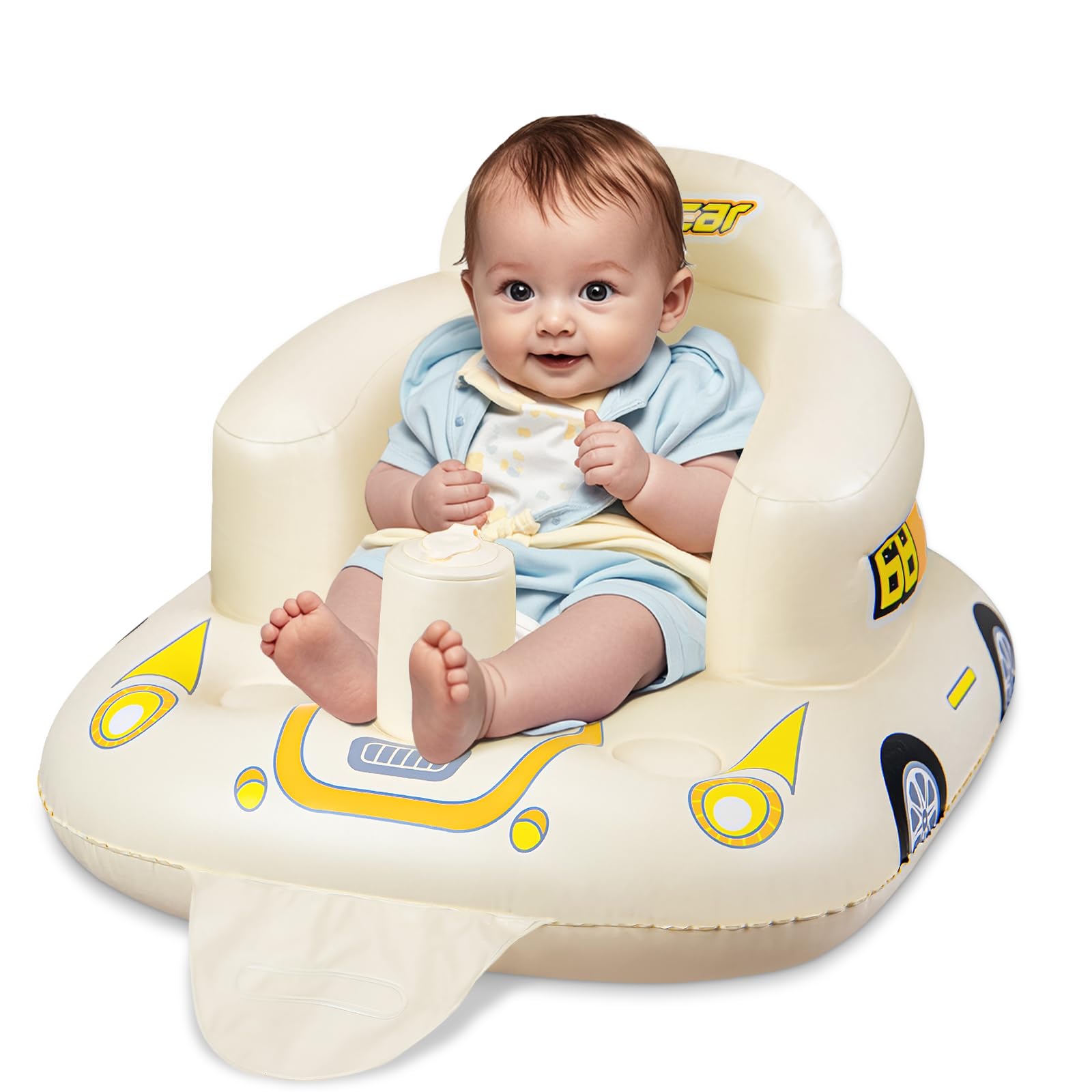 Josen Inflatable Seat For Babies 3 Months & Up, Baby Floor Seat Learn To Sit Up, Portable Infant Feeding Shower Chair, Blow Up B
