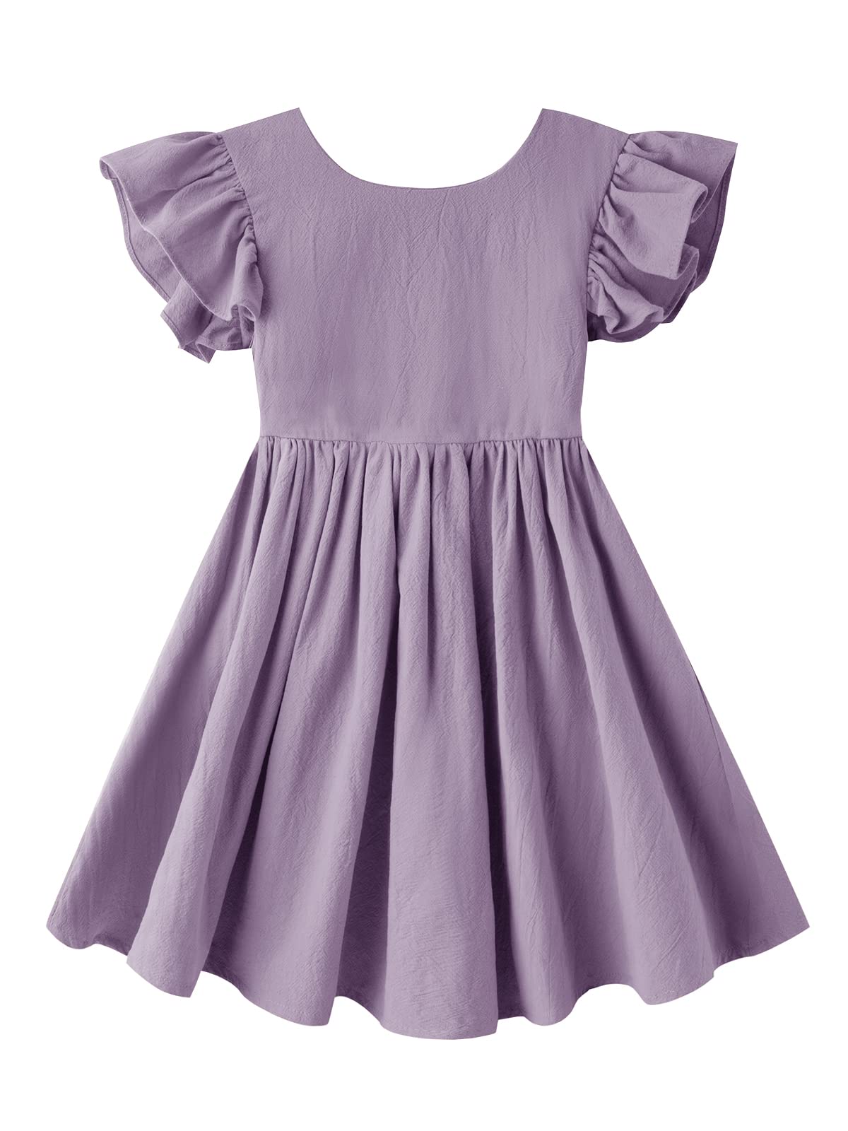 Dutebare Toddler Girls Dress Cotton Linen Ruffle Halter Sleeveless Kids Casual Summer Beach Party Dresses Purple 130