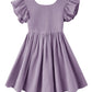 Dutebare Toddler Girls Dress Cotton Linen Ruffle Halter Sleeveless Kids Casual Summer Beach Party Dresses Purple 110