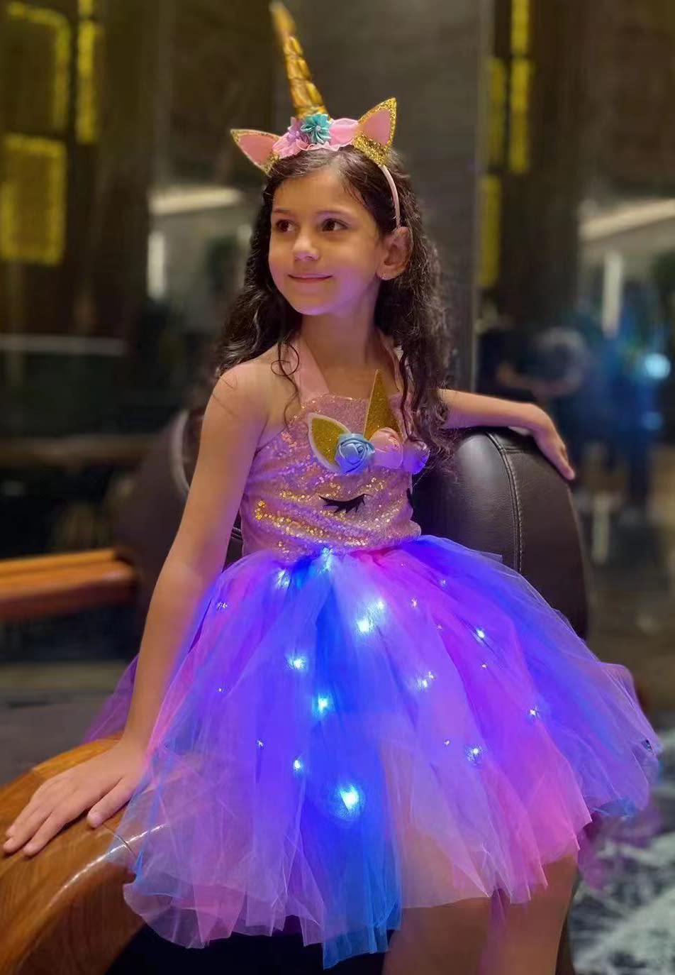 Kakalver Unicorn Costume For Girls Led Light Up Unicorn Dress For Halloween Dress Up Unicorn Birthday Decorations Gifts