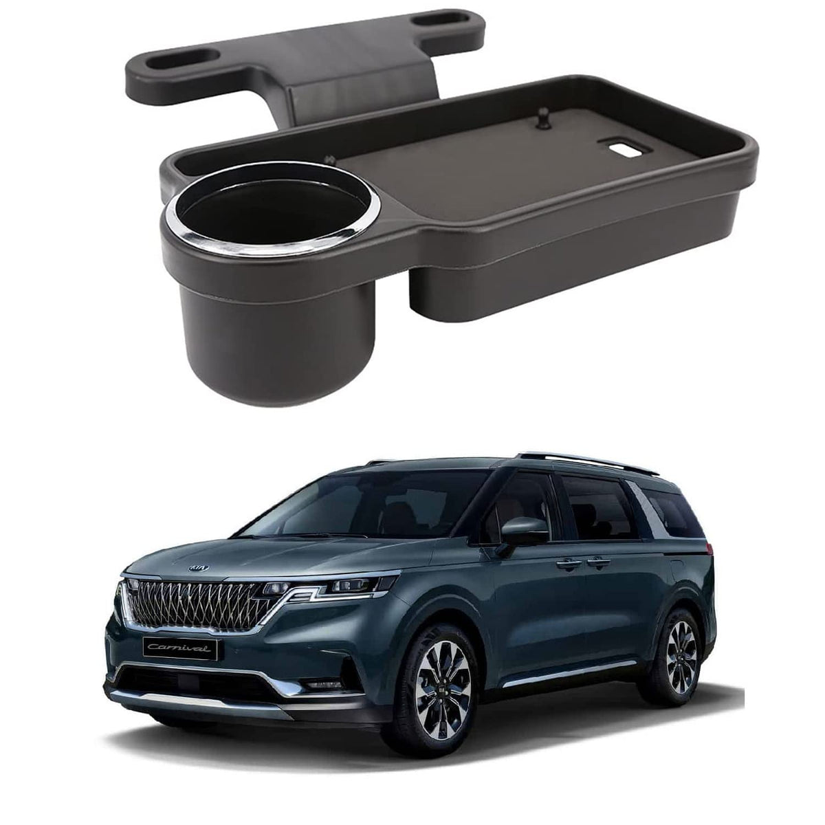 Oshotto (FT04) Foldable Car Auto Headrest Rear Back Seat Table Drink Food Cup Tray Holder Compatible with Kia Carnival  Black