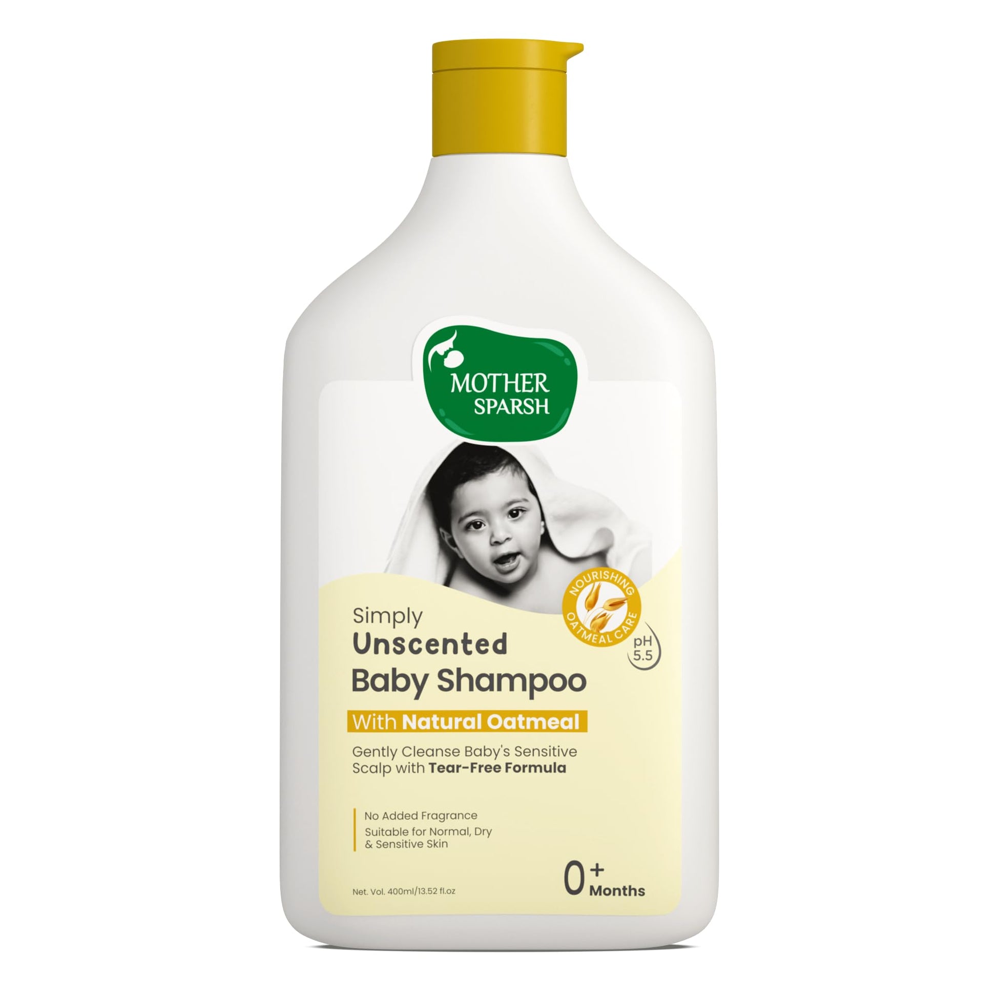 Mother Sparsh Simply Unscented Baby Shampoo With Natural Oatmeal- 400Ml | Fragrance Free Shampoo For Babies | Tear Free Baby Sha