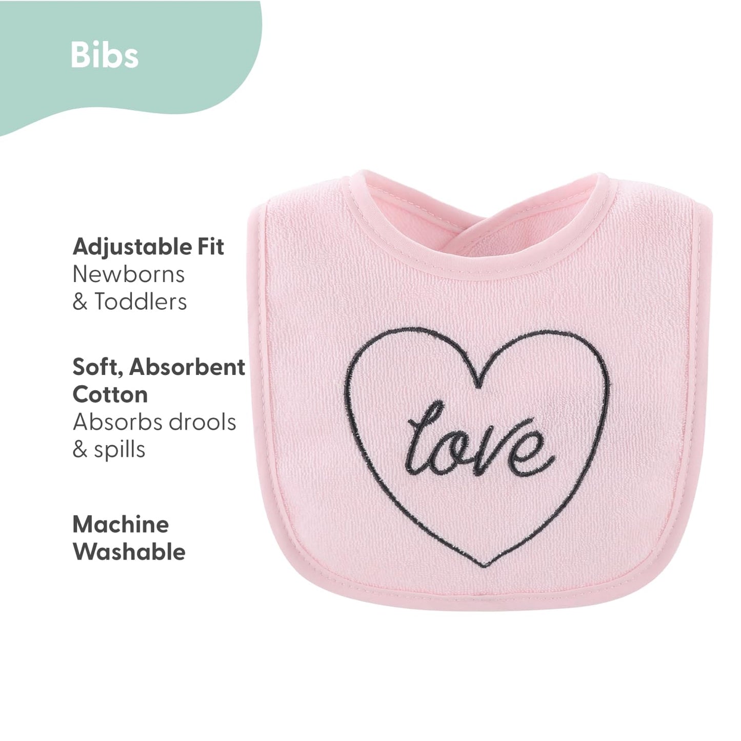 The Peanutshell Baby Girl Terry Bib Set Of 10-100% Cotton, Soft, Absorbent Baby Bibs For Girls, Toddler Baby Girl Bibs Set, Newb