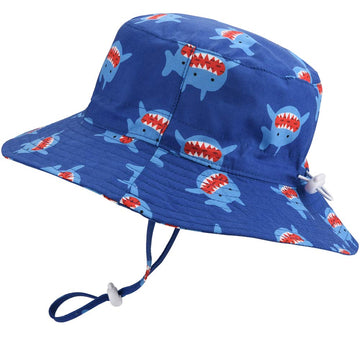 Baby Sun Hat Adjustable - Outdoor Toddler Swim Beach Pool Hat Kids Upf 50+ Wide Brim Chin Strap Summer Play Hat(Shark, 54Cm),3-5