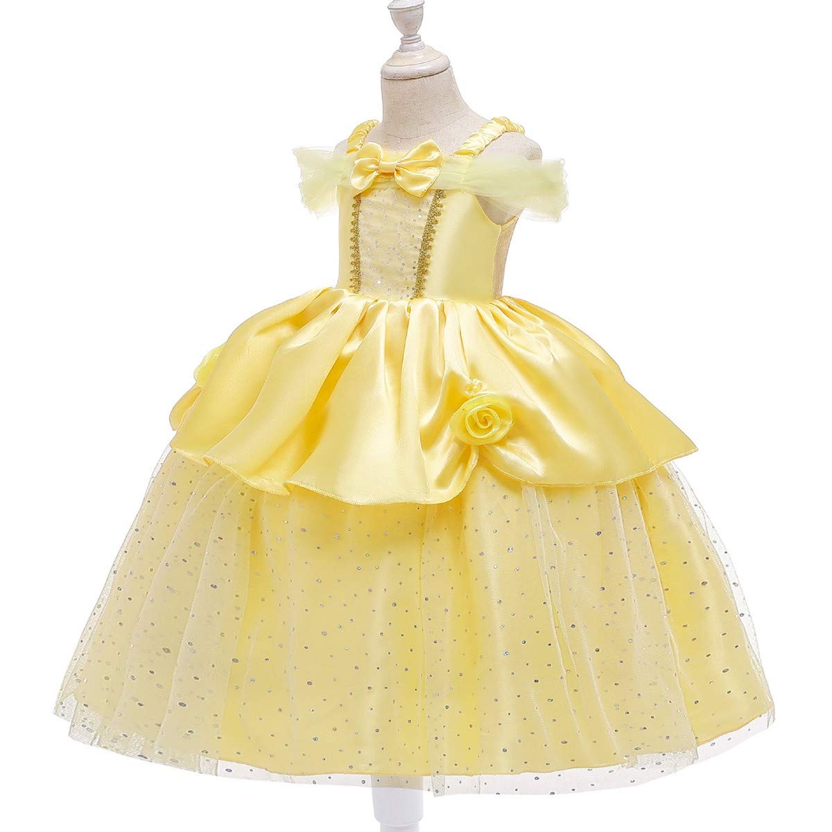 Fmyfwy Girls Belle Princess Fancy Dress Beauty And Beast Outfits Halloween Christmas Wedding Birthday Gown W/Accessories,Yellow
