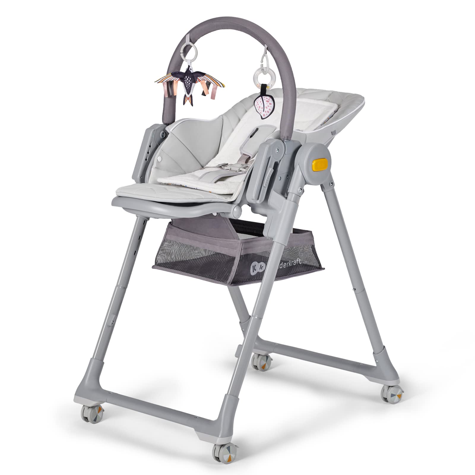 Kinderkraft LASTREE Foldable Baby High Chair for Babies and Toddlers with Reclining Function, Play Bar, Adjustable Tray and Foot