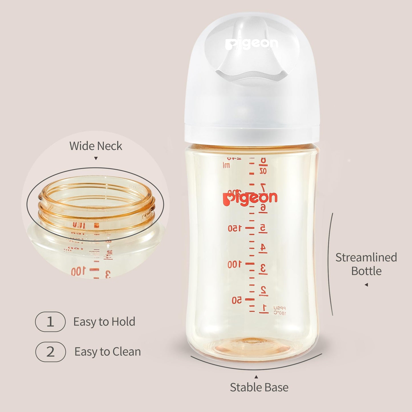 Pigeon Ppsu Nursing Baby Bottle Wide Neck, Anti-Colic, Streamlined Body, Natural Feel, Easy To Clean, 8.1 Oz(Pack Of 2), Include