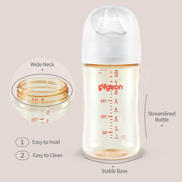 Pigeon Ppsu Nursing Baby Bottle Wide Neck, Anti-Colic, Streamlined Body, Natural Feel, Easy To Clean, 8.1 Oz(Pack Of 2), Include