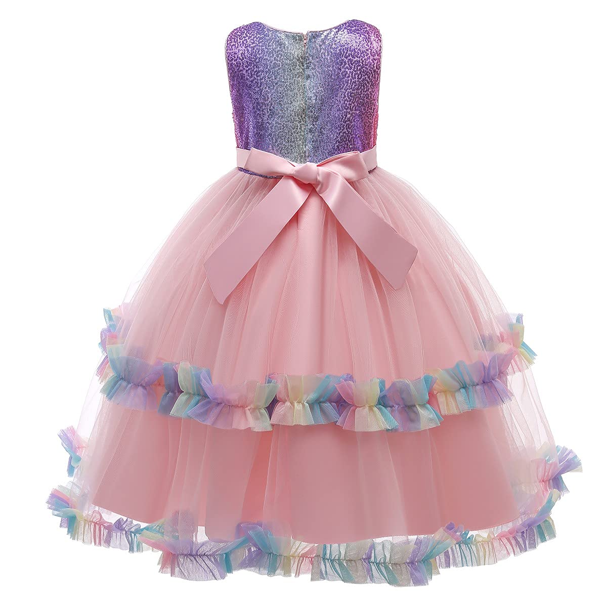 Izkizf Girls Unicorn Costume Sequins Princess Long Maxi Tulle Dress W/Headband Birthday Party Halloween Cosplay Dress Up Outfits