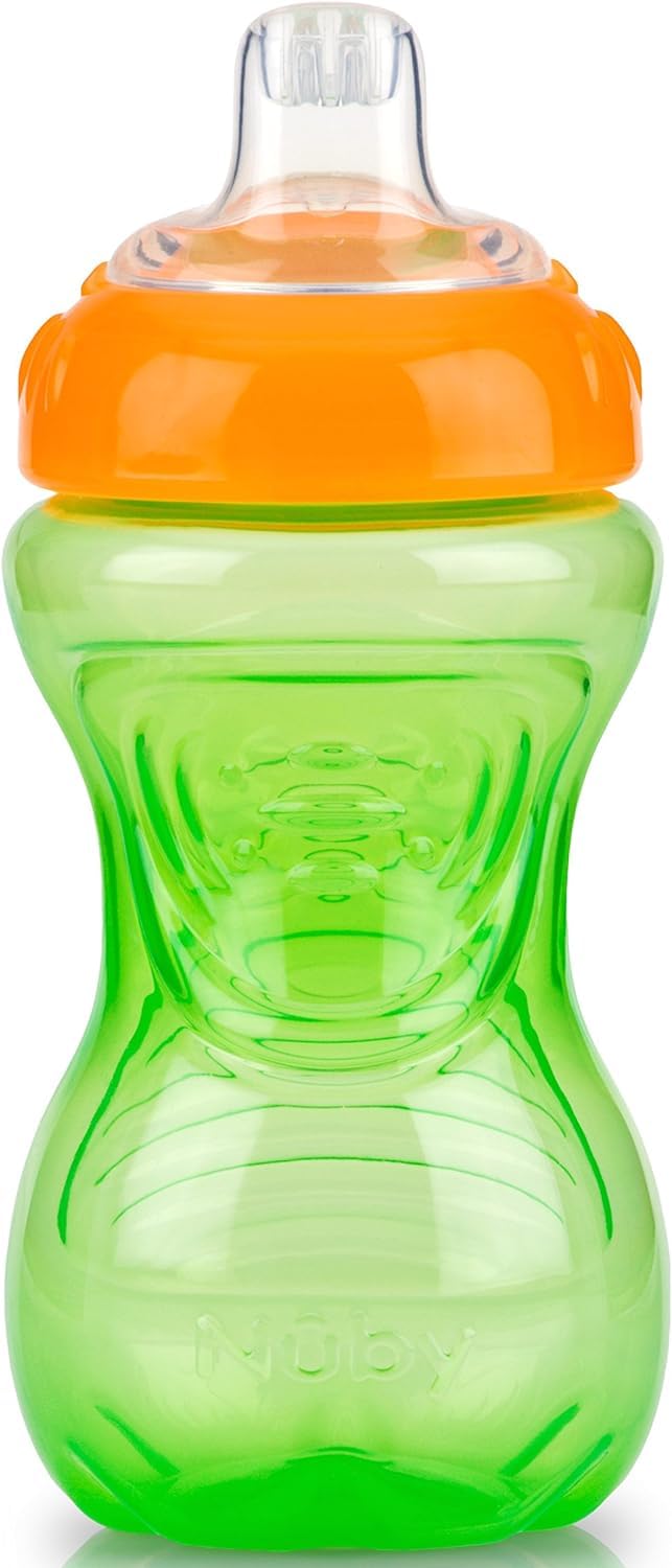Nuby No Spill Easy Grip Trainer Cup 10 Oz (Pack Of 2, Blue/Green)
