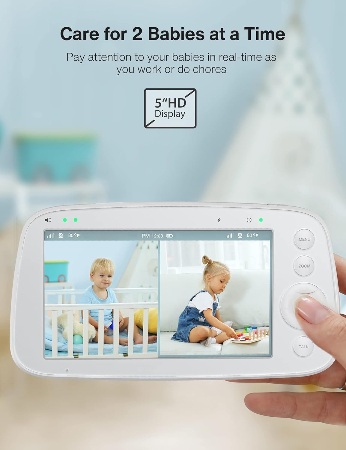 Hipp Video Baby Monitor Screen, 5    Parent Unit For Vava, Single Split-Screen, Infrared Night Vision, 2X 4X Zoom, 900Ft Long Ra