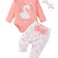 Fullfamous Baby Girl Clothes Gifts Outfits,Fall Winter Long Sleeve Romper And Pant Set Little Swan 18-24 Months