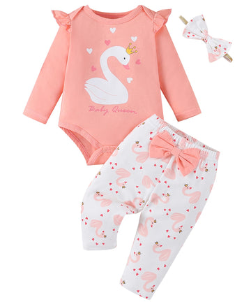 Fullfamous Baby Girl Clothes Gifts Outfits,Fall Winter Long Sleeve Romper And Pant Set Little Swan 18-24 Months