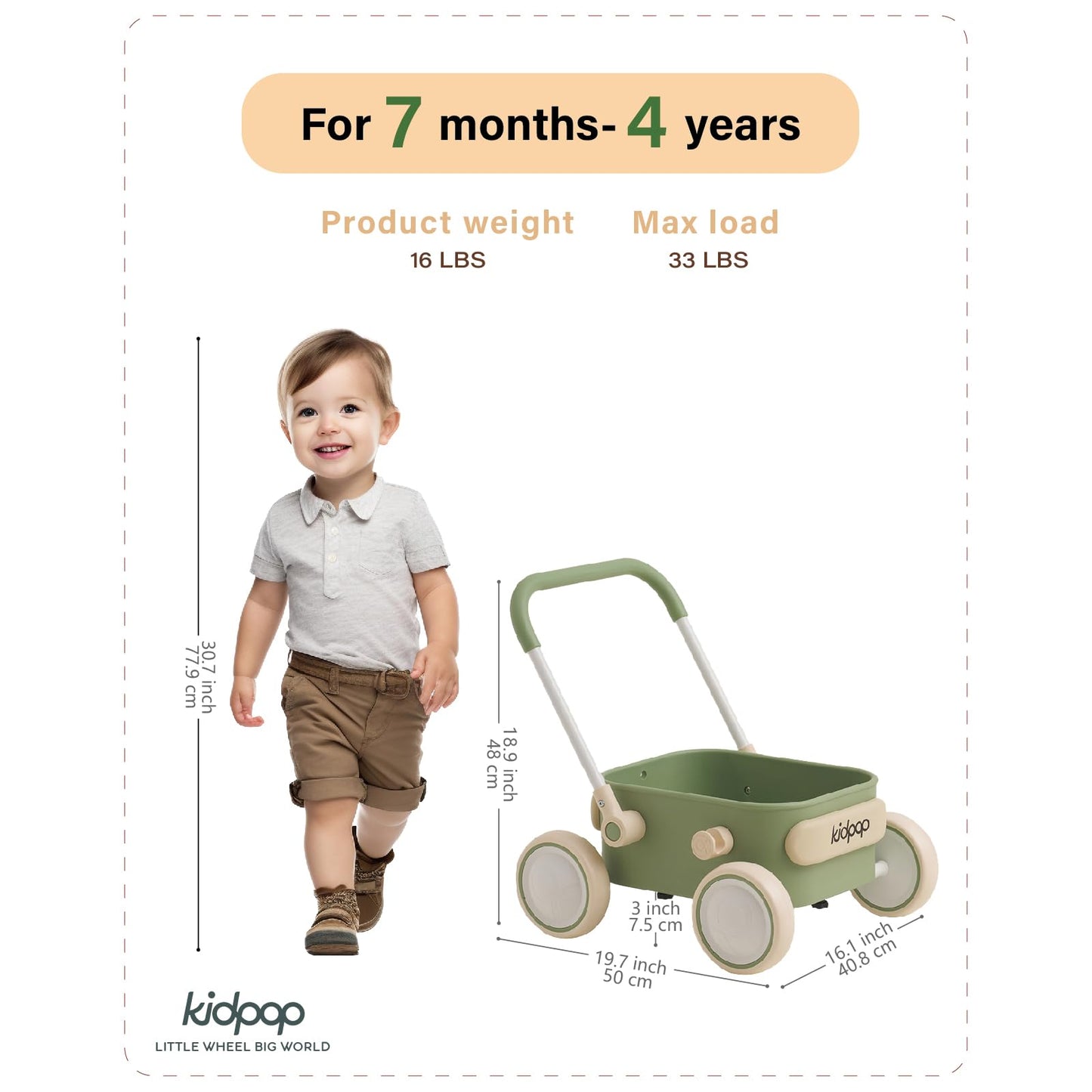 Kidpop PULA 2-in-1 Push and Pull-Along Wagon, Baby Push Walker for First Learner from 7 Month to 4 Year, One Year Birthday Gifts