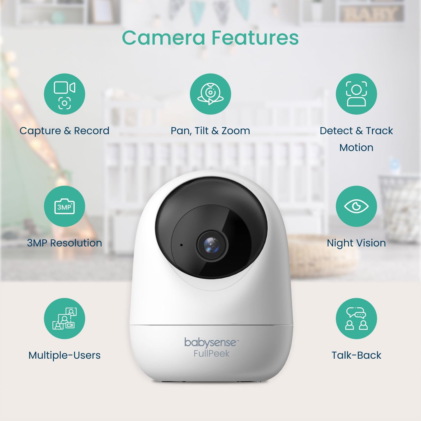 Babysense 2Peek Video Baby Monitor, Wifi Security Camera With Auto Tracking (2Pcs), 3Mp Super Hd, Intelligent Motion & Sound Det