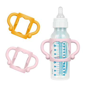 Dr Brown'S Silicone Bottle Handles - 2Pcs Easy Grip Handles For Narrow Bottles, Lightweight & Easy To Carry (Pink/Orange)