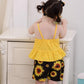Kucnuzki Toddler Baby Girl Clothes Summer Outfits Ruffle Sleeveless Linen Shirt Kid Short Set For Girl (2T / 3T, Yellow+Black)