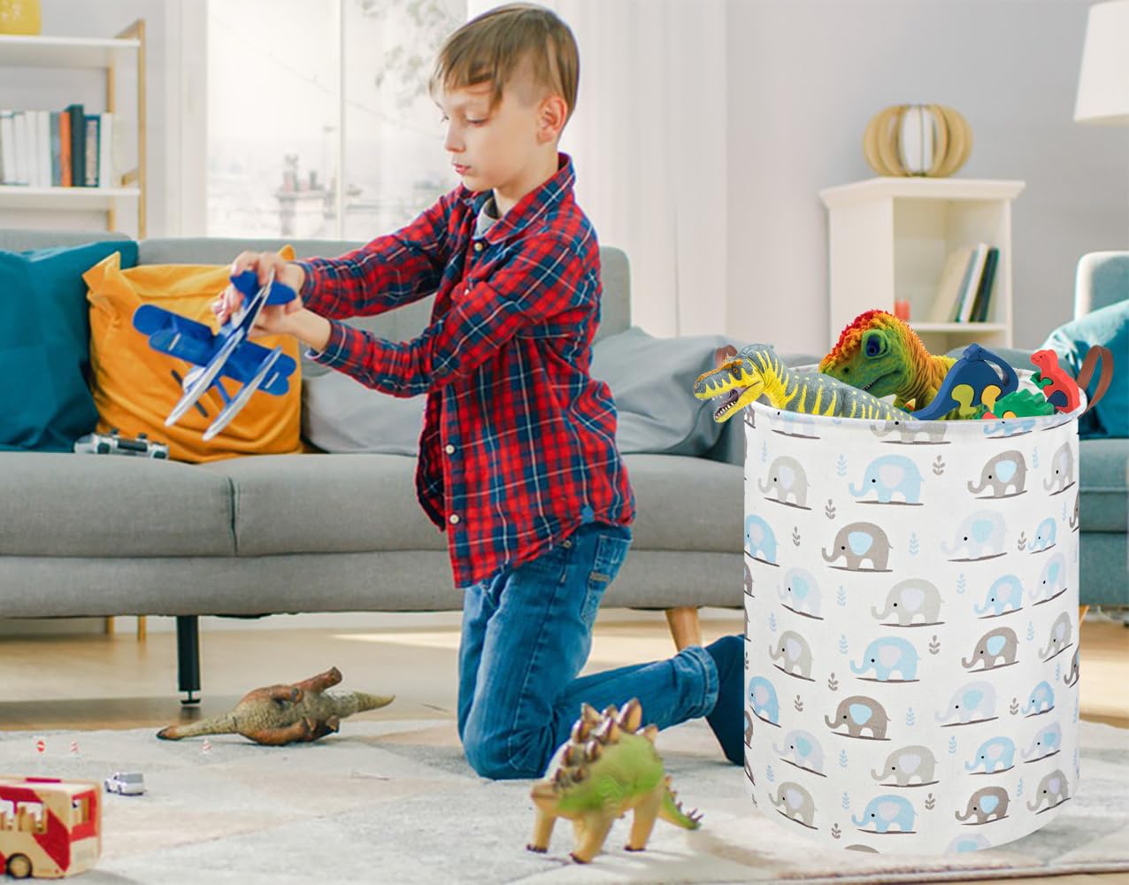 Ntaohamper Kids Laundry Hamper,Elephant Laundry Basket,Baby Boy Nursery Hamper,Waterproof Storage Bin For Bedroom,Clothes Organi