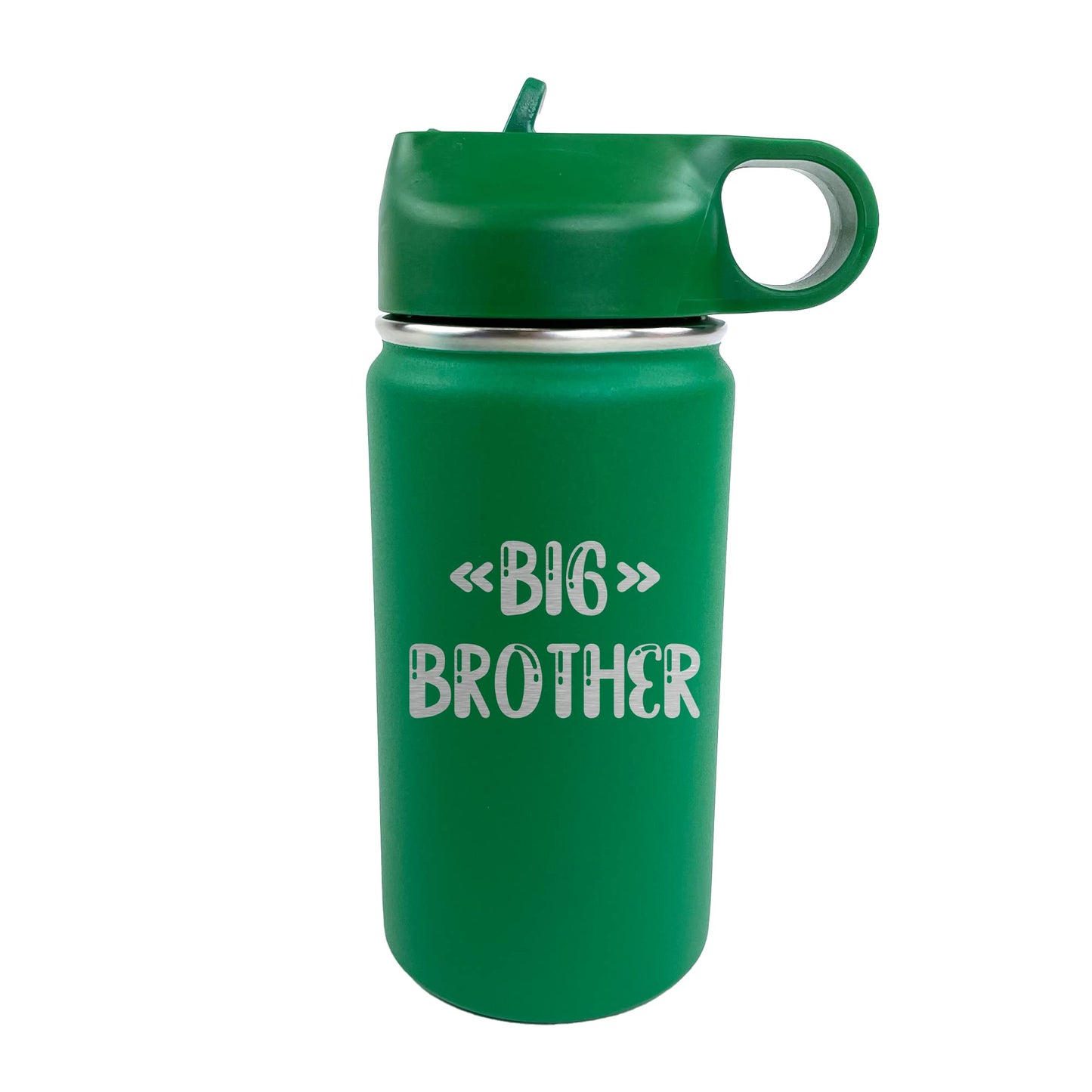 The Crafty Engineer Big Sister Big Brother Kids Water Bottle, Engraved Design With Flip Top Lid (Green)