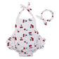 Dalary Baby Girl Cherry Pattern Bathing Suits Outfits Rompers With Headband (2-4 Year,White)