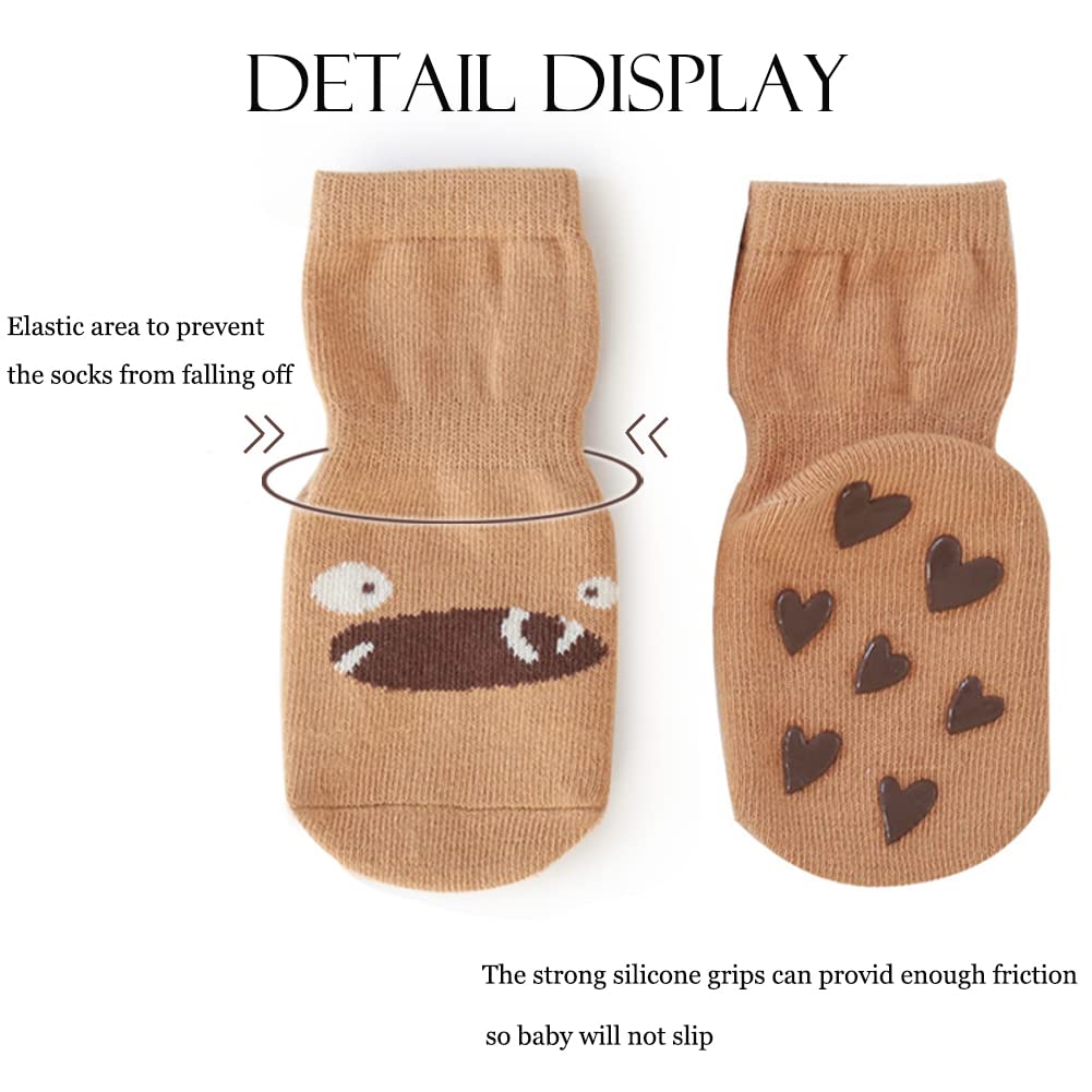 Exegawe Toddler Non Slip Socks, Cute Baby Socks With Grips Crew Socks 5 Pairs(B-5 Mix Colors,M)