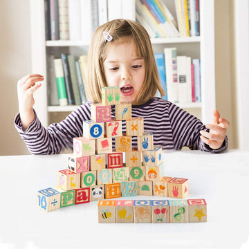 Gemileo Wooden ABC Toy Building Blocks for Toddlers 1-3 36 PCS Wood Alphabet Number Blocks for Stacking Learning Preschool Educa