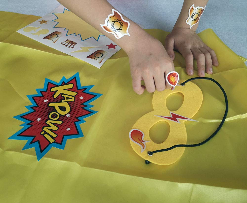 Adjoy Kids Superhero Capes And Masks 24 Sets Pack With Large Stickers - Superhero Themed Birthday Party Capes