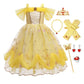 Fmyfwy Girls Belle Princess Fancy Dress Beauty And Beast Outfits Halloween Christmas Birthday Lace Gown W/Accessories,Yellow 011