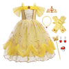 Fmyfwy Girls Belle Princess Fancy Dress Beauty And Beast Outfits Halloween Christmas Birthday Lace Gown W/Accessories,Yellow 011