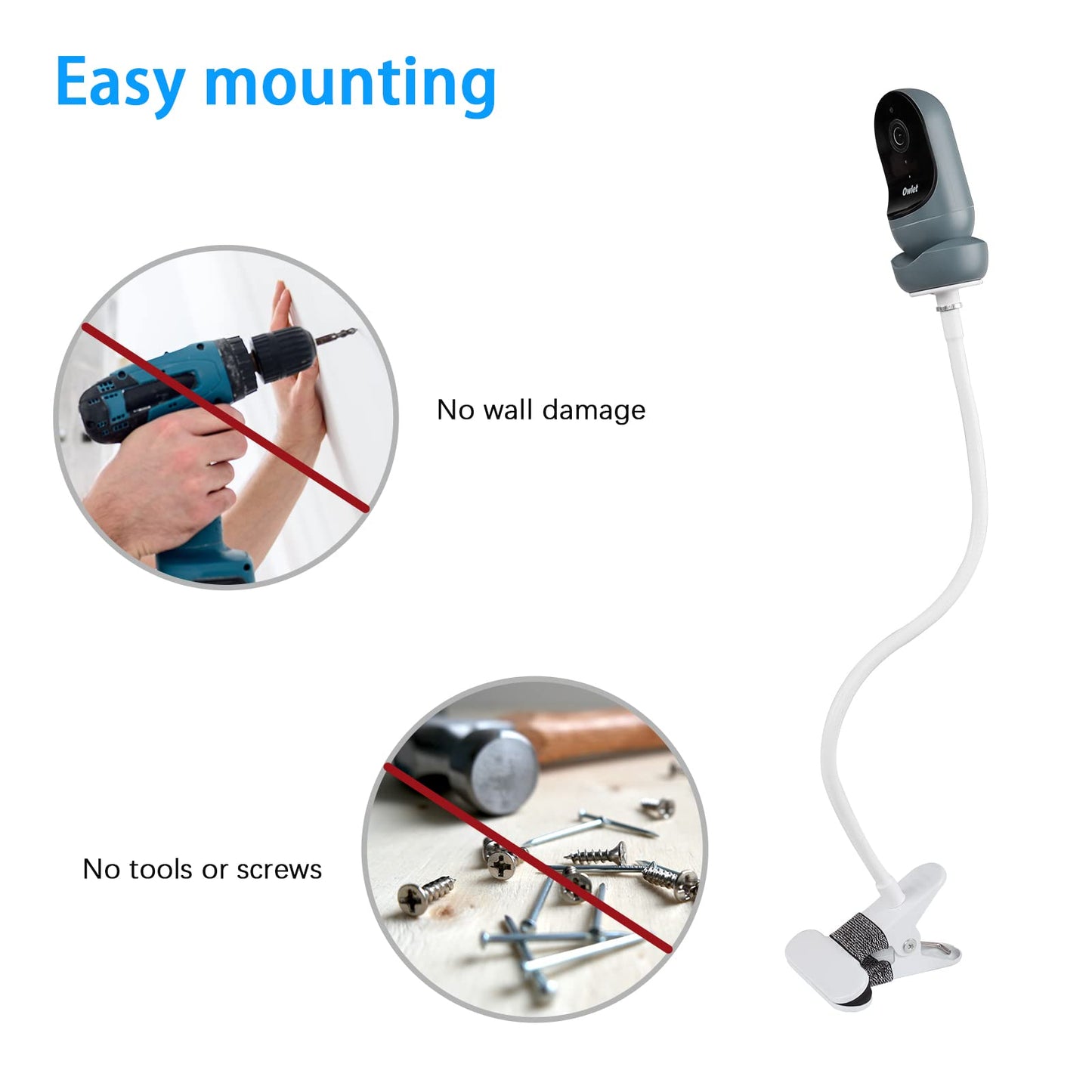 Okemeeo Baby Monitor Mount For Owlet Cam 2, Owlet Cam Smart Baby Monitor,Owlet Duo And Arlo Cameras(15.7In Gooseneck Clip)