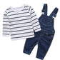 Abolai Cute Baby Boys Clothes Toddler Jumpsuit Rompers Jean Overalls Set With Stripe T-Shirt Black 70