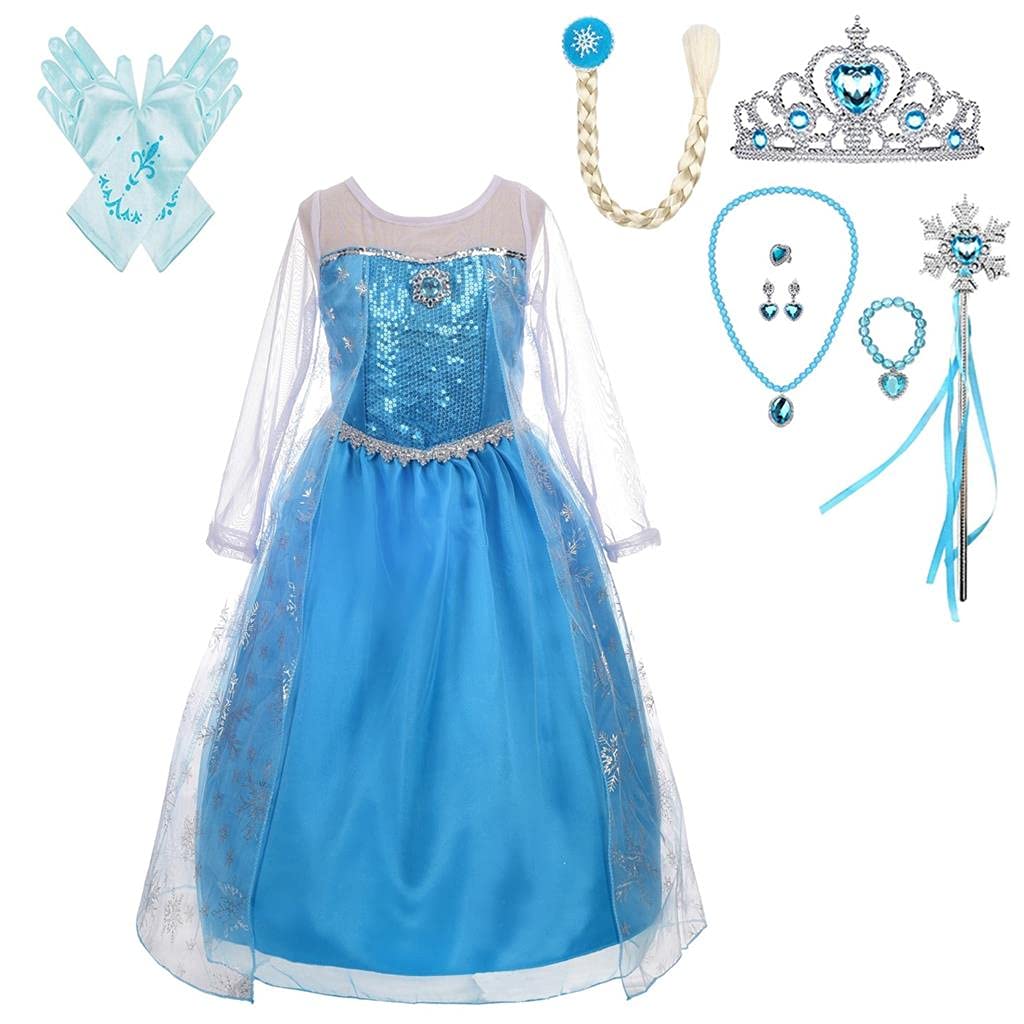 Dressy Daisy Little Girls' Ice Princess Dress Costume Birthday Halloween Christmas Fancy Party Dresses With Cape Draping And Acc