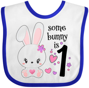Inktastic Somebunny Is One- First Birthday Bunny Baby Bib White And Royal 34331