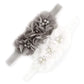 My Lello Baby Flower Headbands Fabric Beaded Trio Stretchy Elastic Pair (White/Gray)