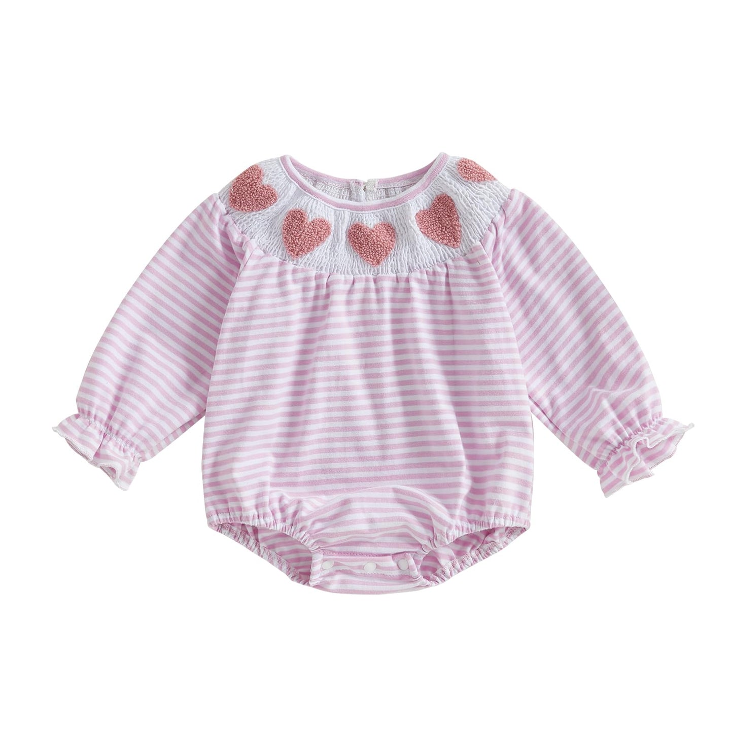 Ayalinggo Baby Bubble Romper For Toddler Girl Heart Embroidery Doll Collar Jumpsuit Plaid Smock Bodysuit Spring Fall Clothes (Pu