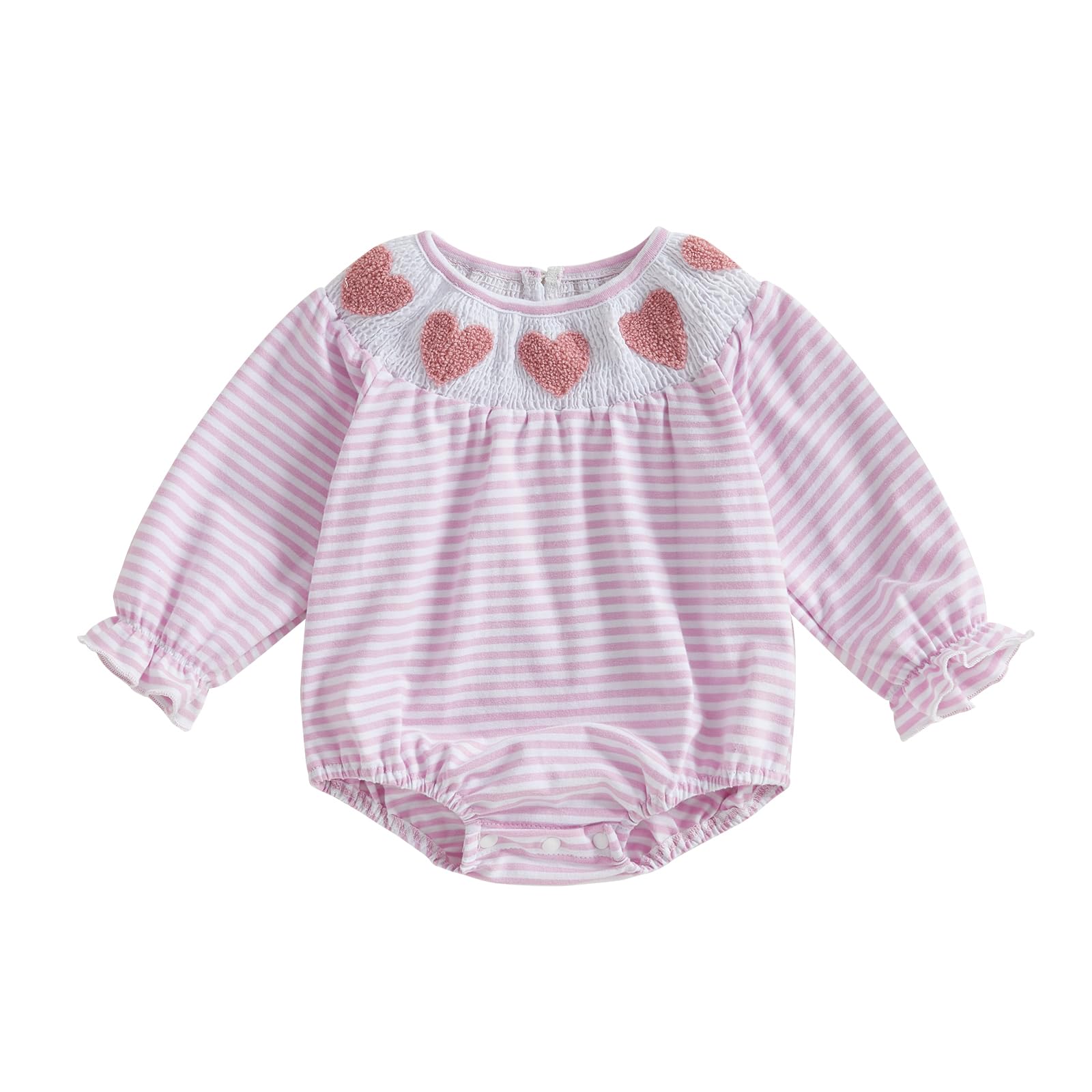 Ayalinggo Baby Bubble Romper For Toddler Girl Heart Embroidery Doll Collar Jumpsuit Plaid Smock Bodysuit Spring Fall Clothes (Pu