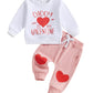 TheFound Toddler Boys Valentines Day Outfits Heart Truck Print Long Sleeve Sweatshirts Top Long Pants Newborn Baby Clothes (Whi