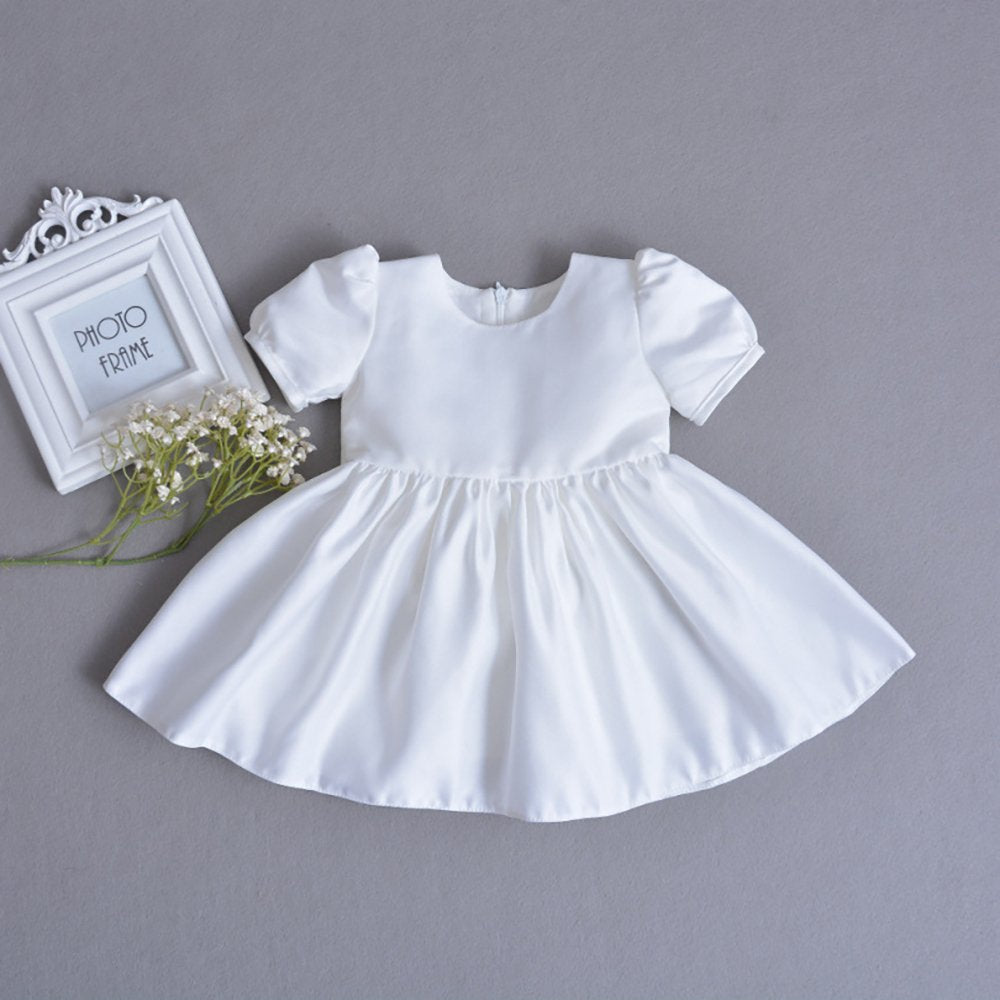Newborn Baby Girls 3Pcs Organza Lace-Overlay Christening Gown Baptism Dress Formal Dress Outfit With Bonnet Ivory 6M