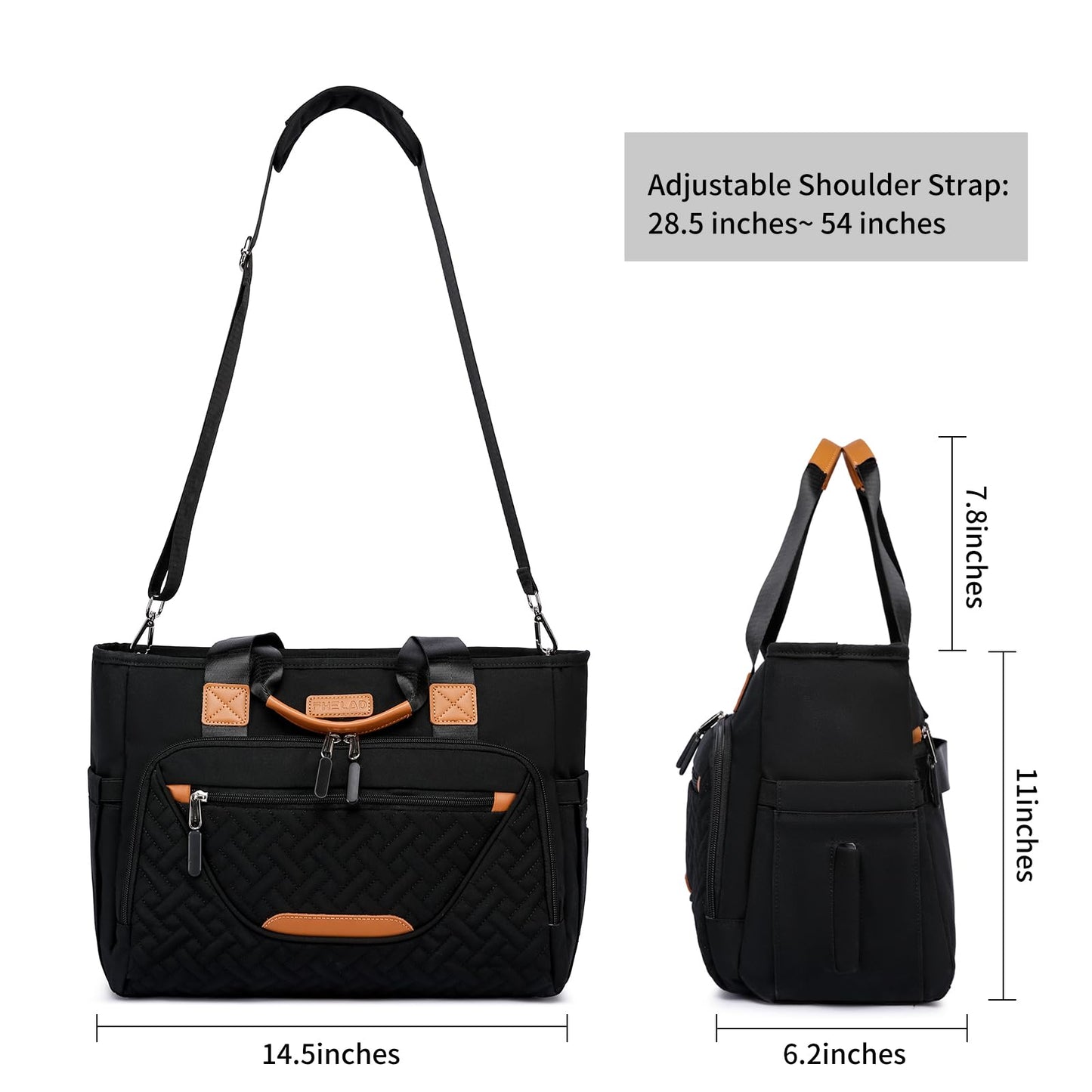Fhelad Diaper Bag Tote Bag, Large Tote Diaper Bag With 16 Inch Laptop Compartment, Crossbody Toddler Diaper Bag For Mom (Black)
