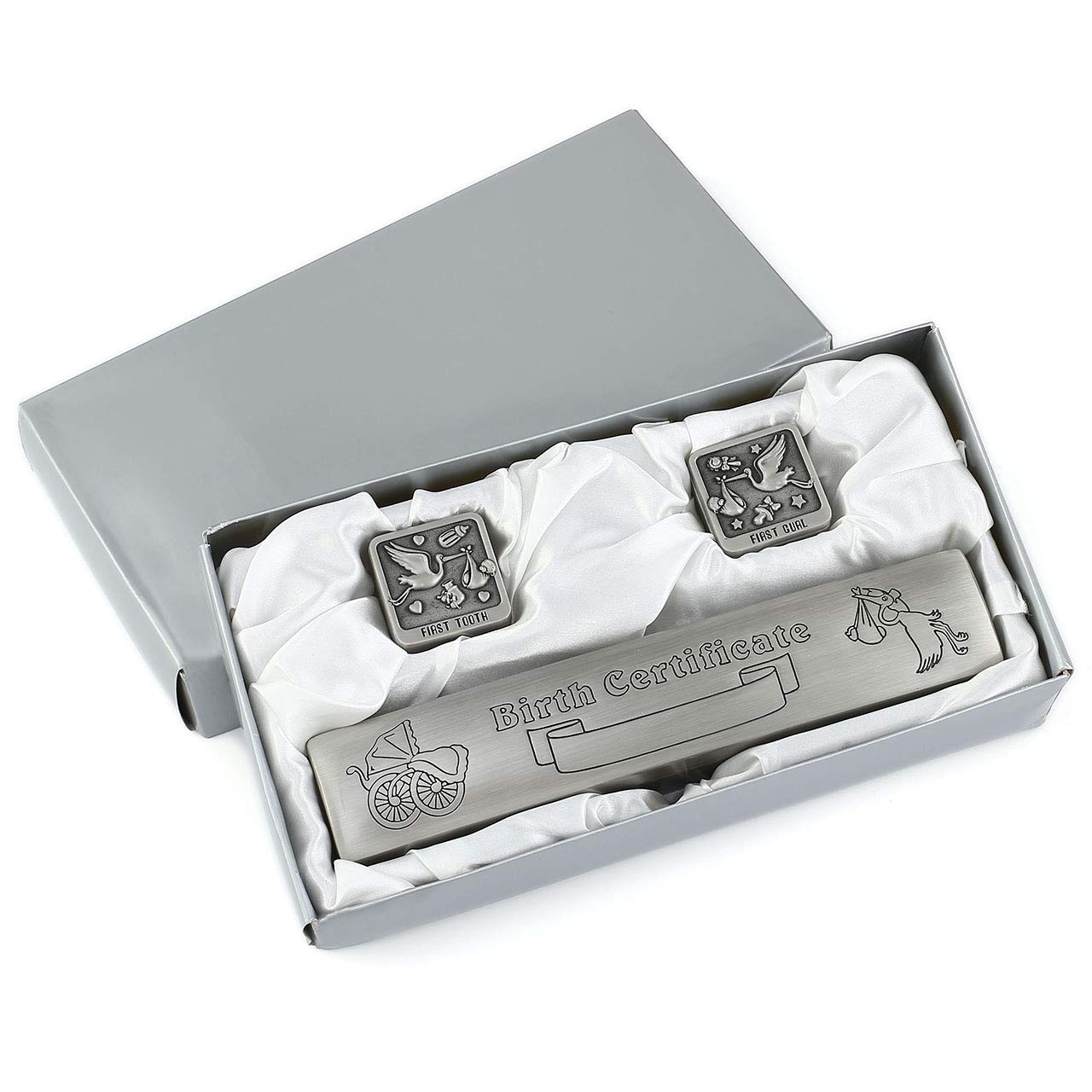 Mogoko Silver Birth Certificate Holder Set With First Tooth And Curl Keepsake Bo WBCBBB07TJXMBX3