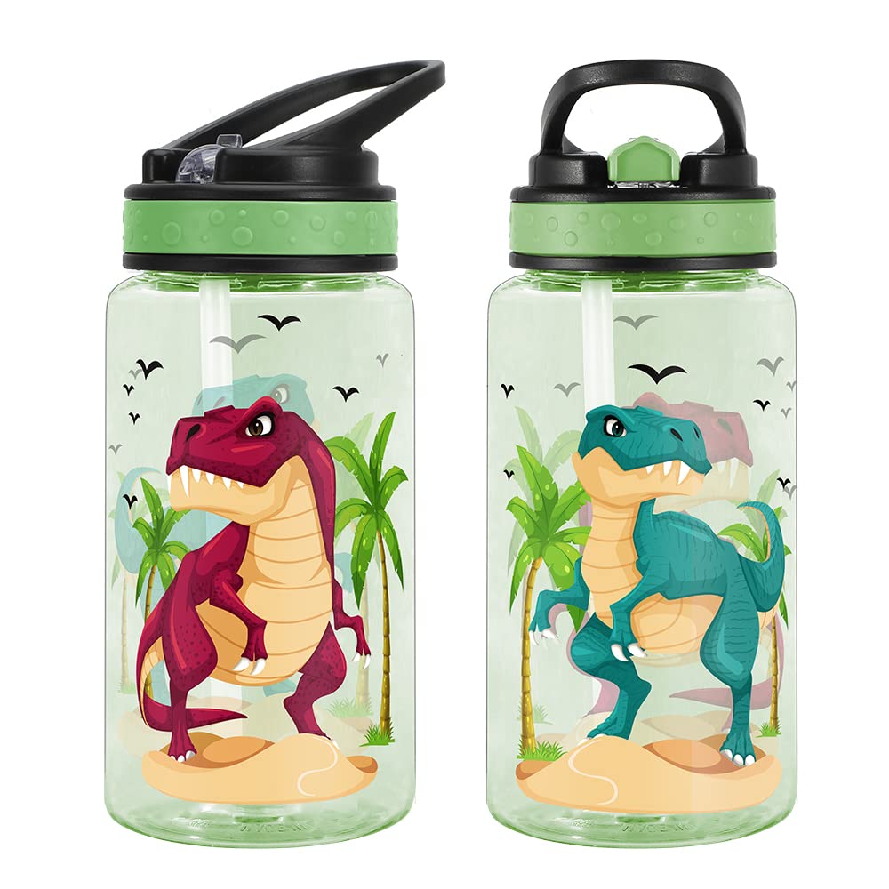 Home Tune Cute Water Bottle For Kids Girls Boys, Bpa Free & Sturdy Print & Leak Proof Flip Straw & Carry Loop & Easy Clean, 15Oz