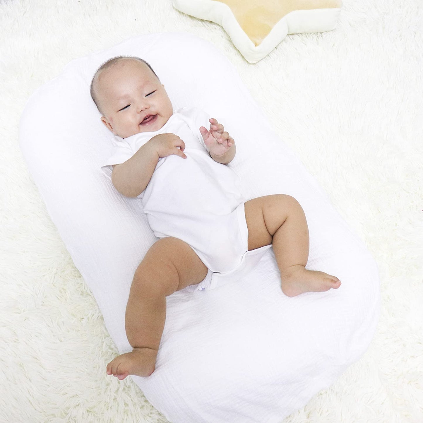 Muslin Baby Lounger Cover Soft Organic Cotton Slipcover Fits Newborn Lounger For Baby Boys And Girls (White)