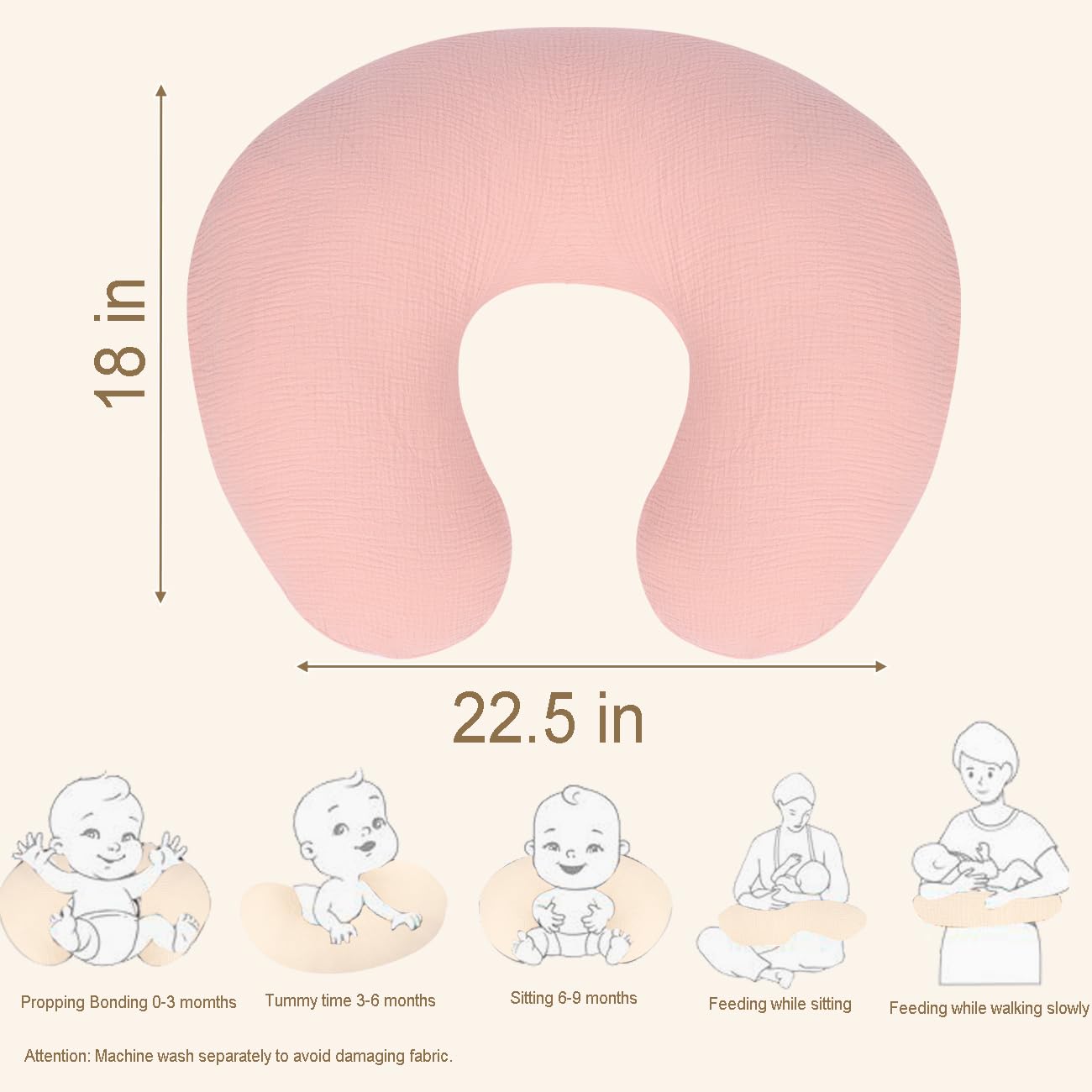 Nursing Pillow Cover - 2-Pack Muslin Cotton Removable Covers For Breastfeeding Pillows, Ultra-Soft Baby Feeding Pillowcase For N