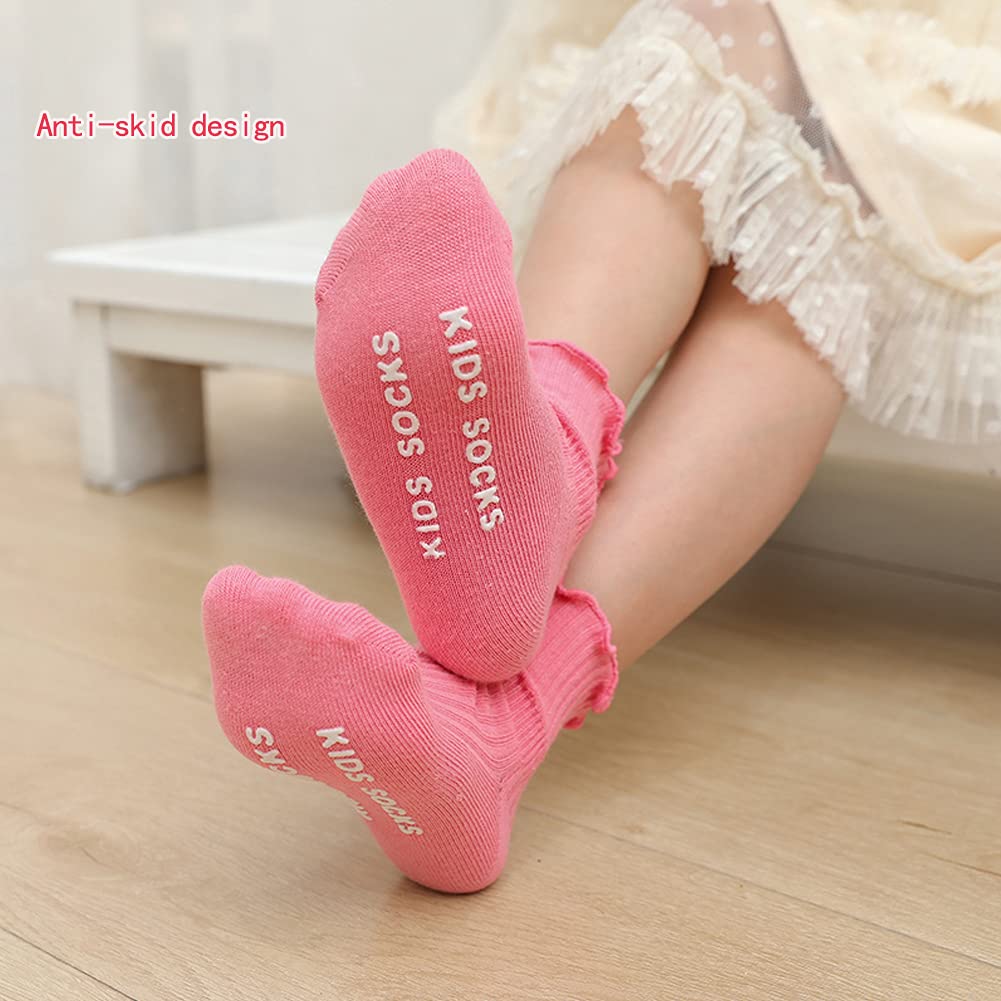Zumou Toddler Anti Slip Non Skid Socks Little Girls Frilly Ruffle 6 Pairs (5-6 Years, Frilly 6 Pairs)
