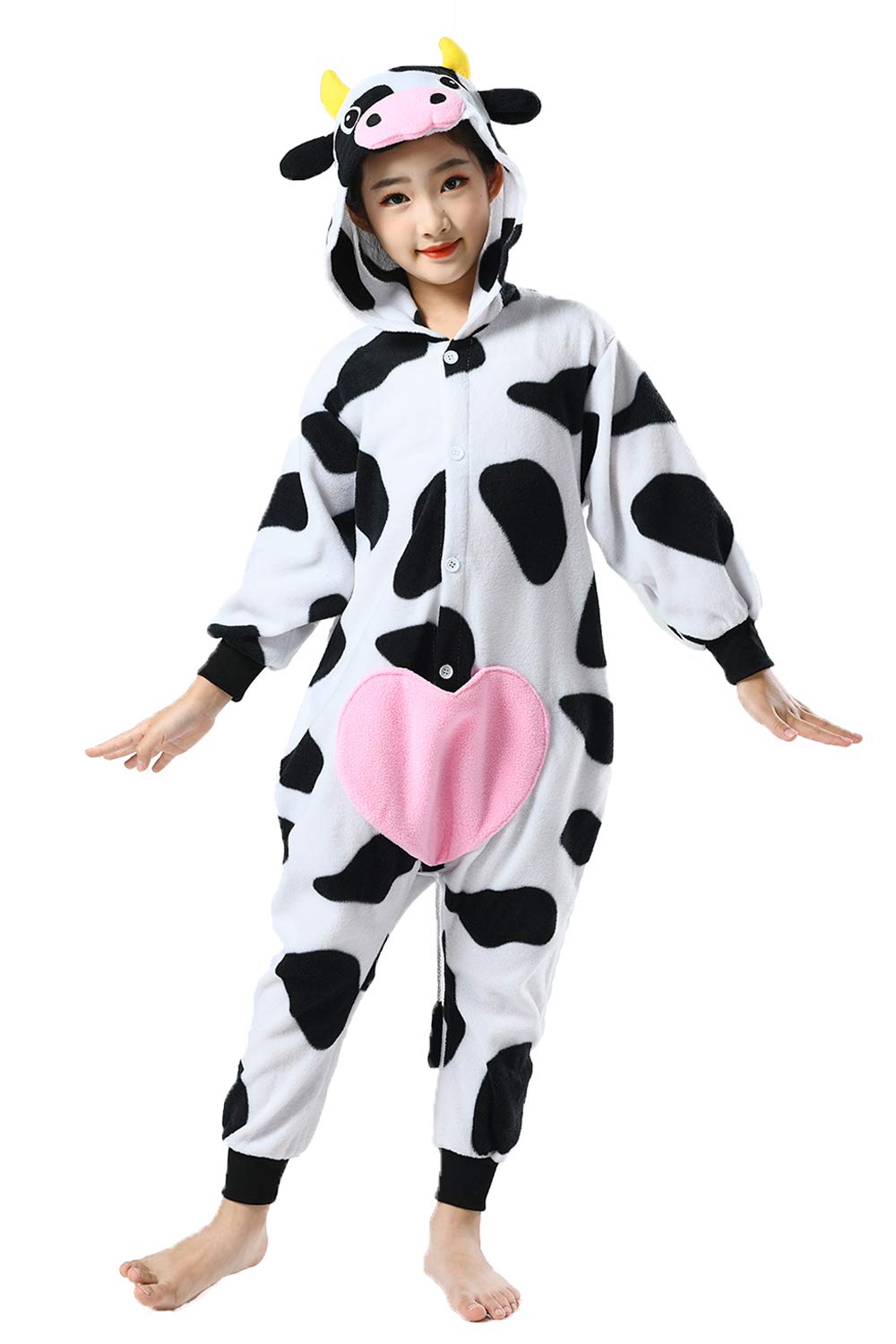 Canasour Kids Cow Onesie Farm Animal Halloween Cosplay Costume For 4T Girls Unisex Outfuit One Piece Hooded Soft Pajamas Party B