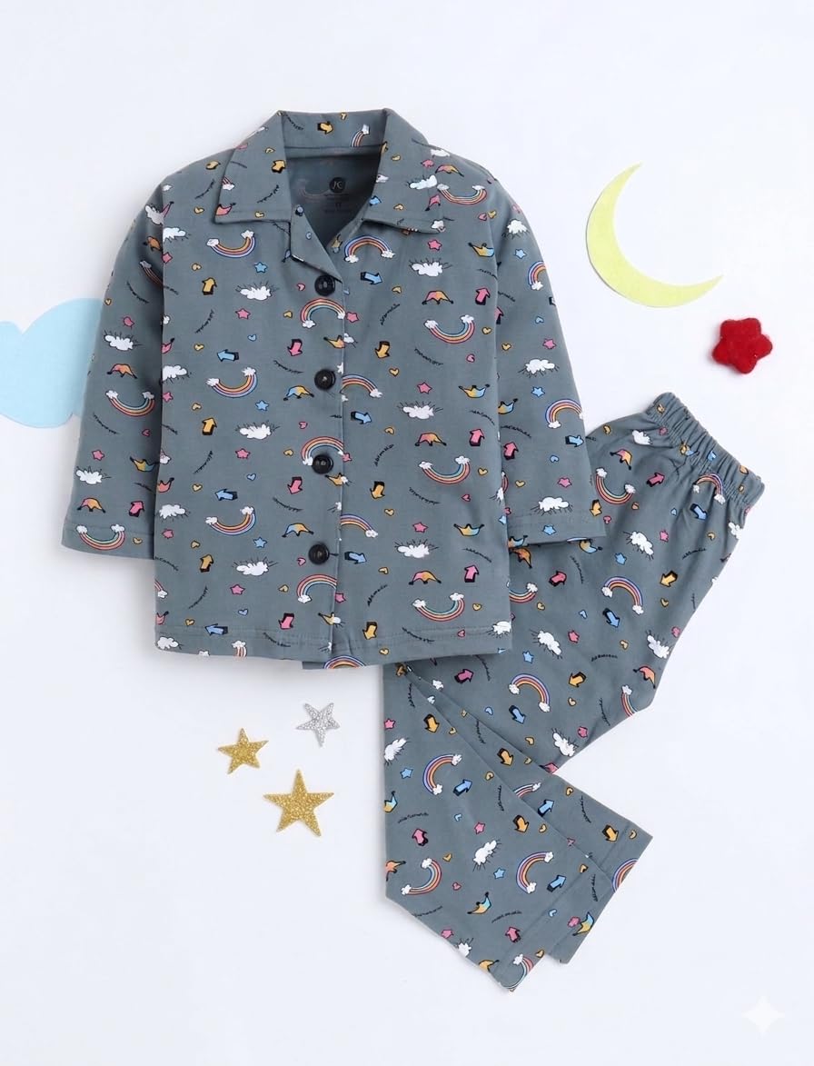 FABSQUARE Unisex Pure Cotton Short Sleeve Kids Night Dress for Boys & Girls Nightwear/Sleepsuit/Sleepwear/Loungewear Night Suit 
